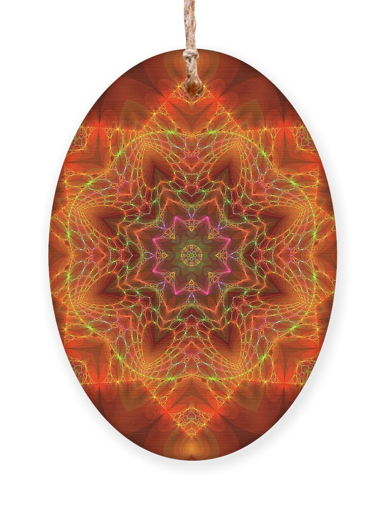 Fractal Ornament featuring the digital art Orange Autumn Mandala by Judi Suni Hall