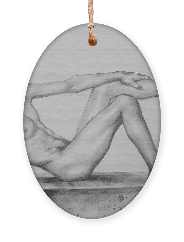 Drawing Ornament featuring the drawing Original Pencil Drawing Male Nude Boy On Paper #16-9-29 by Hongtao Huang