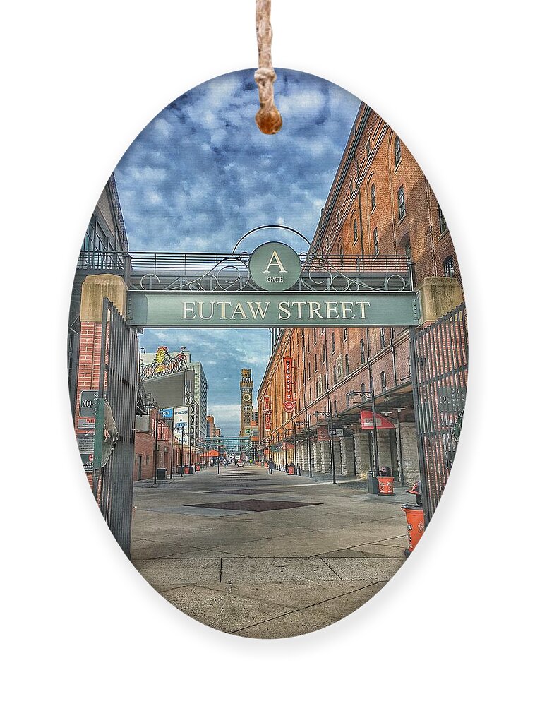 Oriole Park Ornament featuring the photograph Oriole Park at Camden Yards - Eutaw Street Gate by Marianna Mills