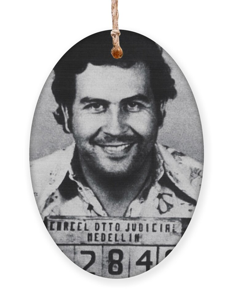 Pablo Escobar Ornament featuring the photograph Pablo Escobar Mug Shot 1991 Vertical by Tony Rubino