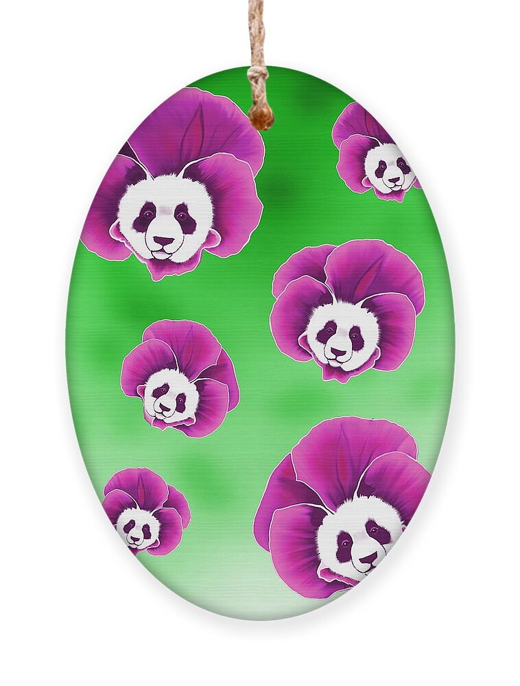 Panda Ornament featuring the digital art Panda Pansies by Norman Klein