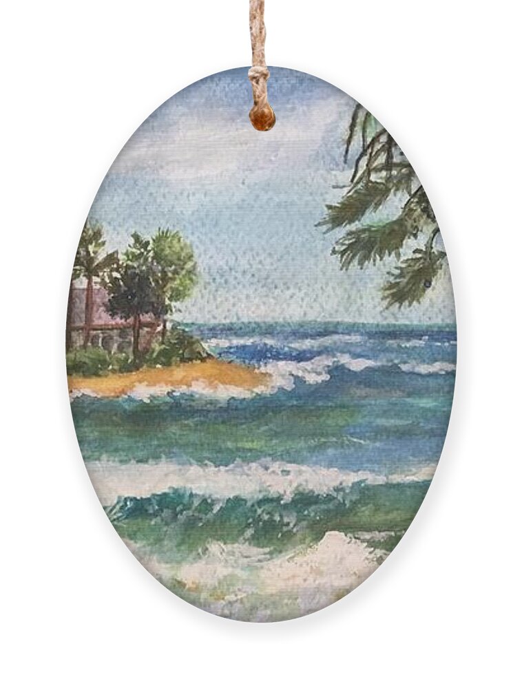 Haena Beach Ornament featuring the painting Paradise Found by Cheryl Wallace