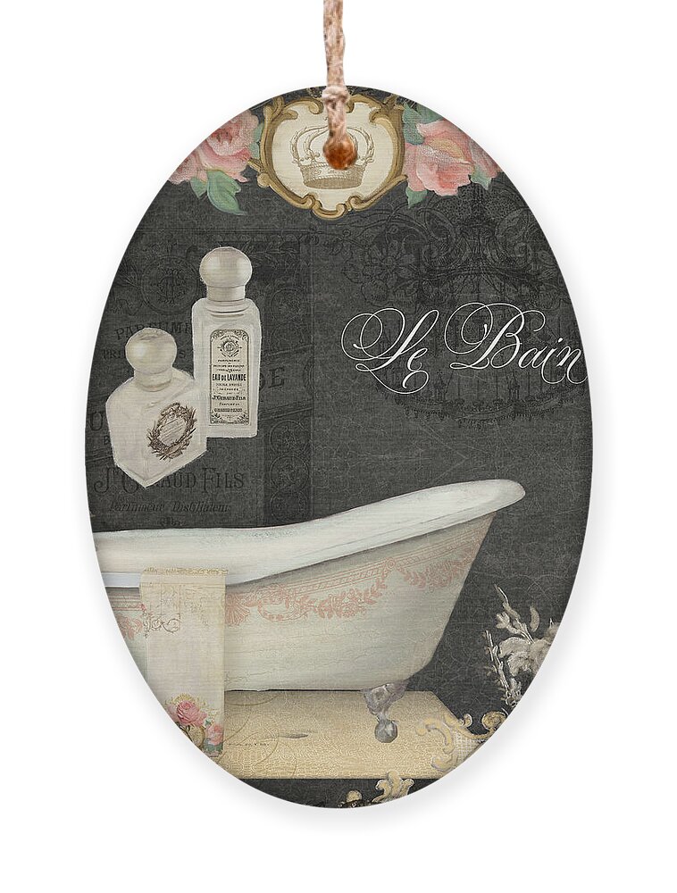 Chalk Ornament featuring the painting Paris - Chalkboard Le Bain or The Bath Chandelier and tub with Roses by Audrey Jeanne Roberts