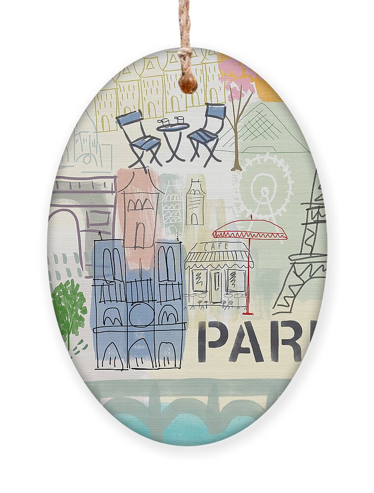 #faatoppicks Ornament featuring the painting Paris Cityscape- Art by Linda Woods by Linda Woods