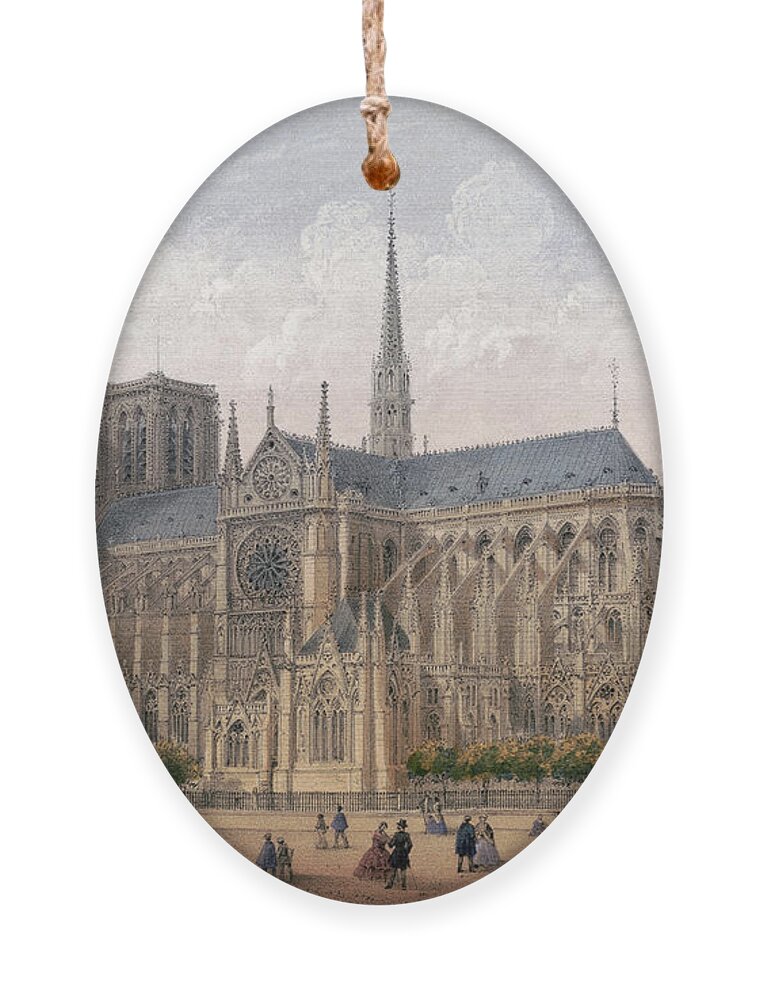 1870s Ornament featuring the drawing PARIS, NOTRE-DAME, c1875 by Charles Riviere