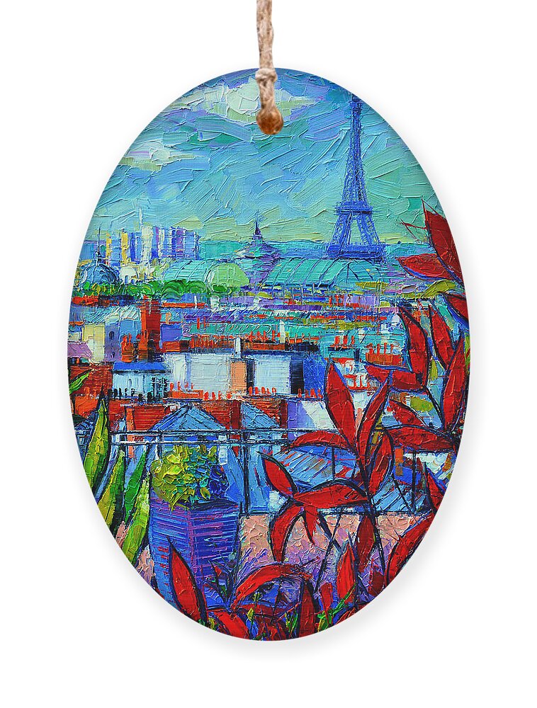 Paris Rooftops Ornament featuring the painting Paris Rooftops - View From Printemps Terrace  by Mona Edulesco