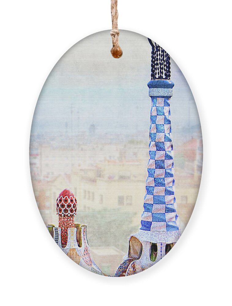 Park Guell Ornament featuring the photograph Park Guell candy House Tower - Gaudi by Weston Westmoreland