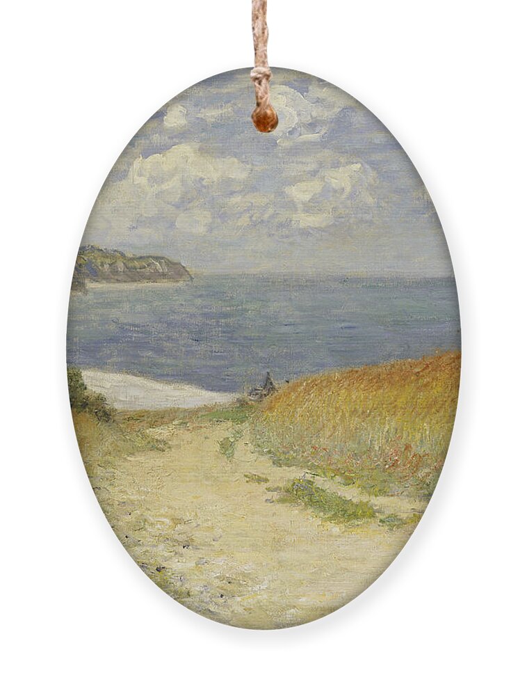 Path In The Wheat At Pourville Ornament featuring the painting Path in the Wheat at Pourville by Claude Monet