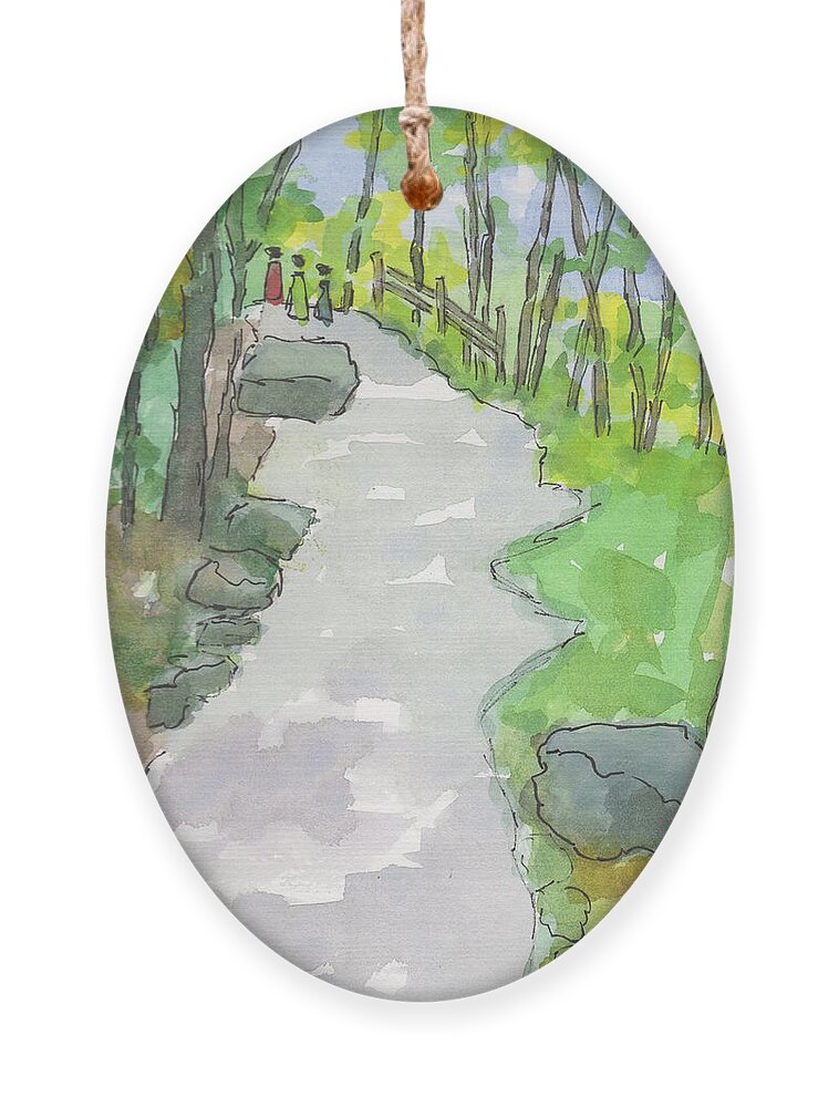 Watercolor Ornament featuring the painting Path to the Falls by Marcy Brennan