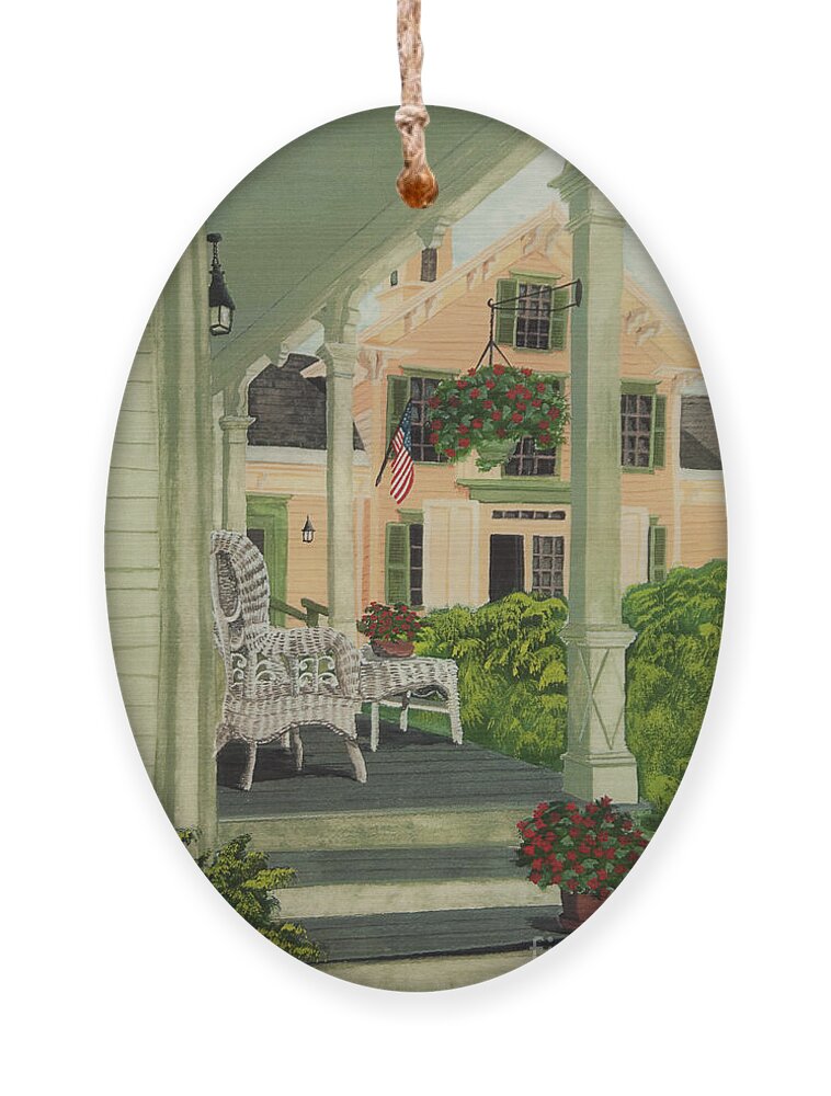 Side Porch Ornament featuring the painting Patriotic Country Porch by Charlotte Blanchard