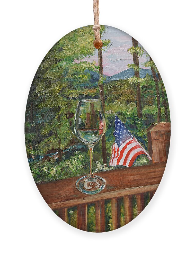 American Flag Ornament featuring the painting Star Spangled Wine - Fourth of July - Blue Ridge Mountains by Jan Dappen