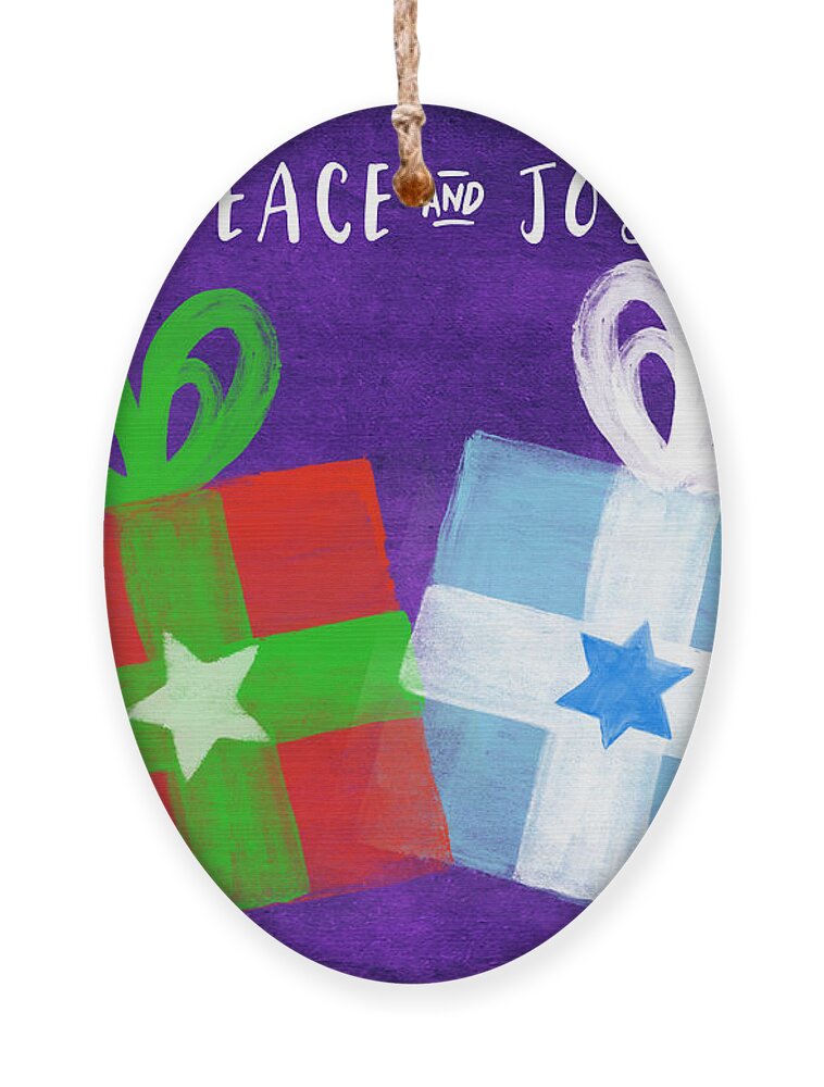 Peace Ornament featuring the painting Peace and Joy- Hanukkah and Christmas Card by Linda Woods by Linda Woods