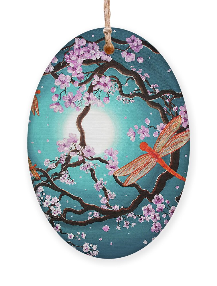 Zenbreeze Ornament featuring the painting Peace Tree with Orange Dragonflies by Laura Iverson