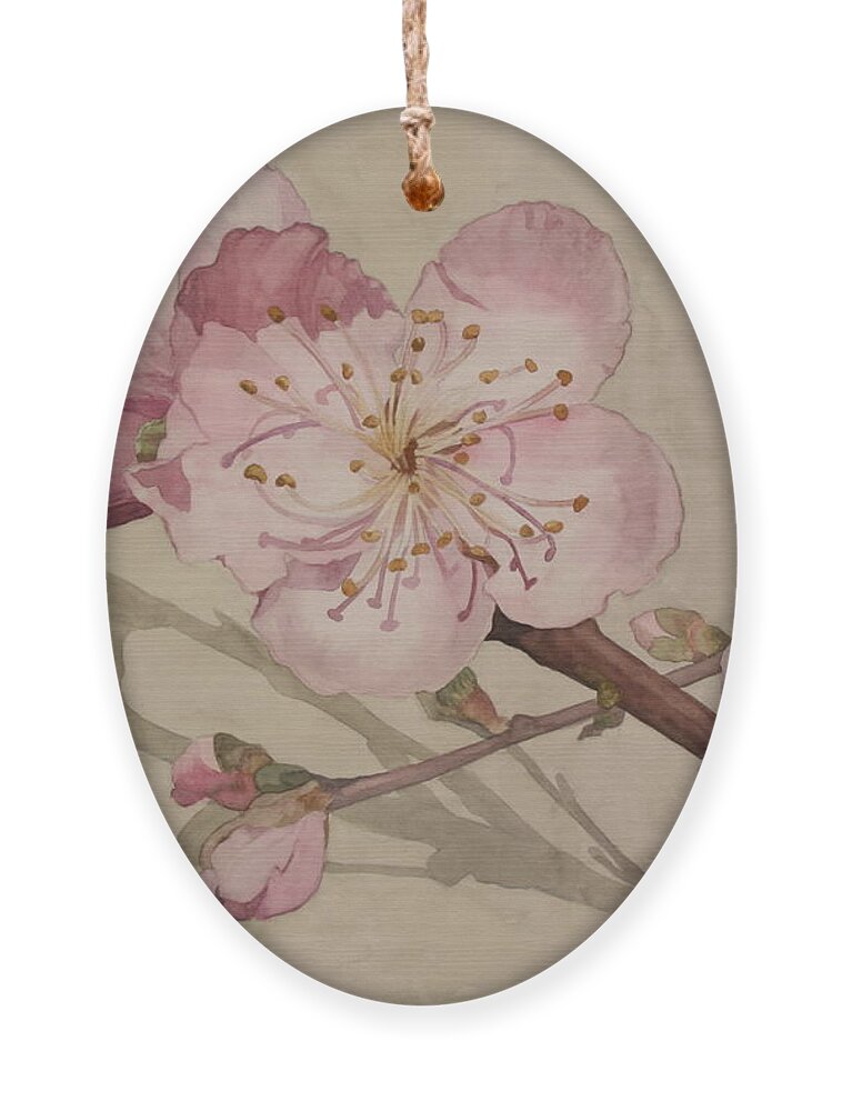 Flowers Ornament featuring the painting Peach Blossoms by Jan Lawnikanis