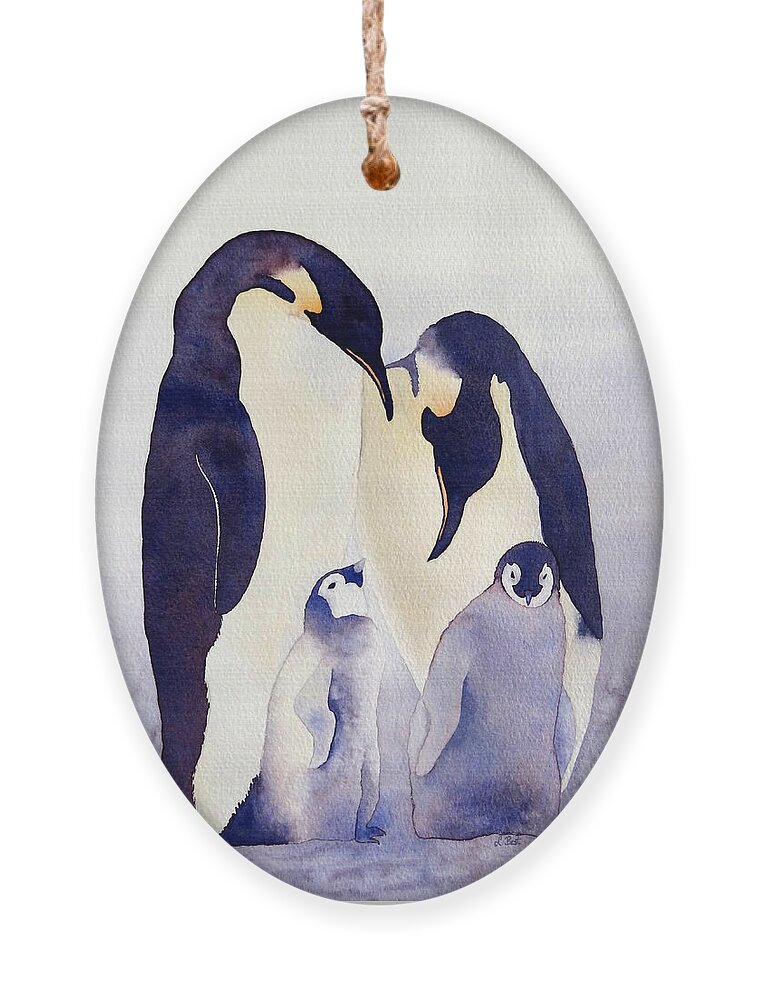 Penguin Ornament featuring the painting Penguin Family by Laurel Best