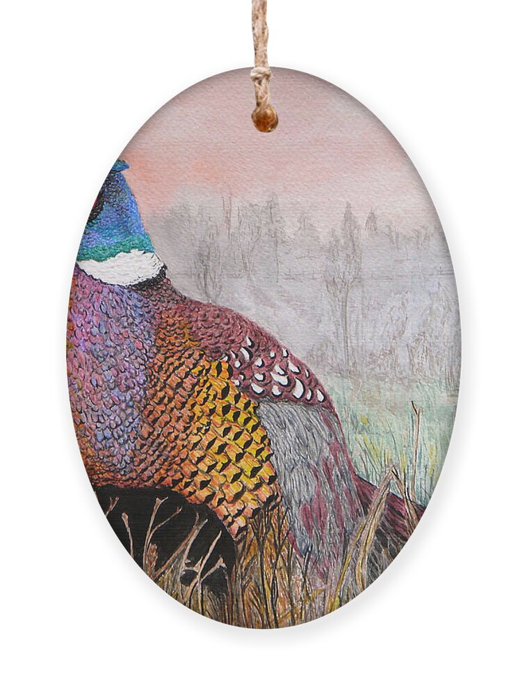 Bird Ornament featuring the painting Pheasant Dawn by Yvonne Johnstone
