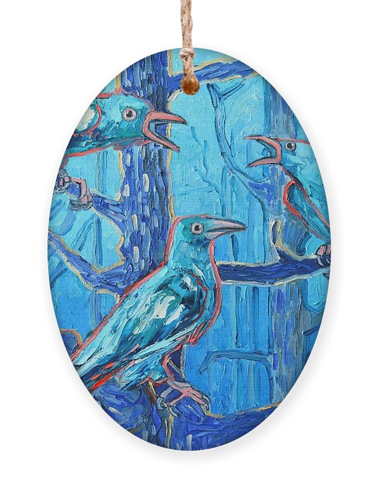 Ravens Ornament featuring the painting Pick Me ..... They're Crazy by Ana Maria Edulescu
