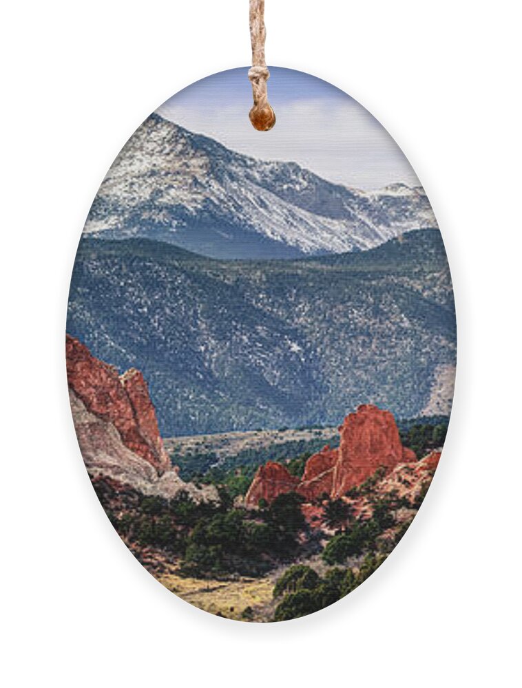 America Ornament featuring the photograph Pikes Peak Mountain Panorama - Colorado Springs by Gregory Ballos