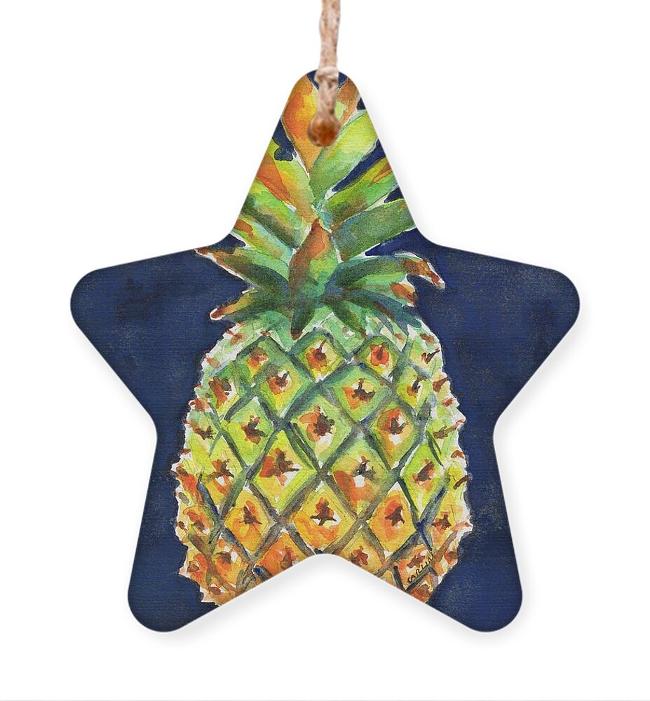 Pineapple Ornament featuring the painting Pineapple Ripe Watercolor by Carlin Blahnik CarlinArtWatercolor