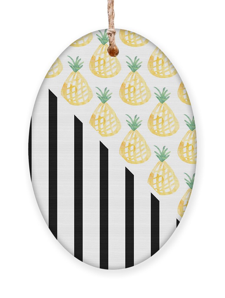 Pineapple Ornament featuring the mixed media Pineapples and Stripes by Linda Woods