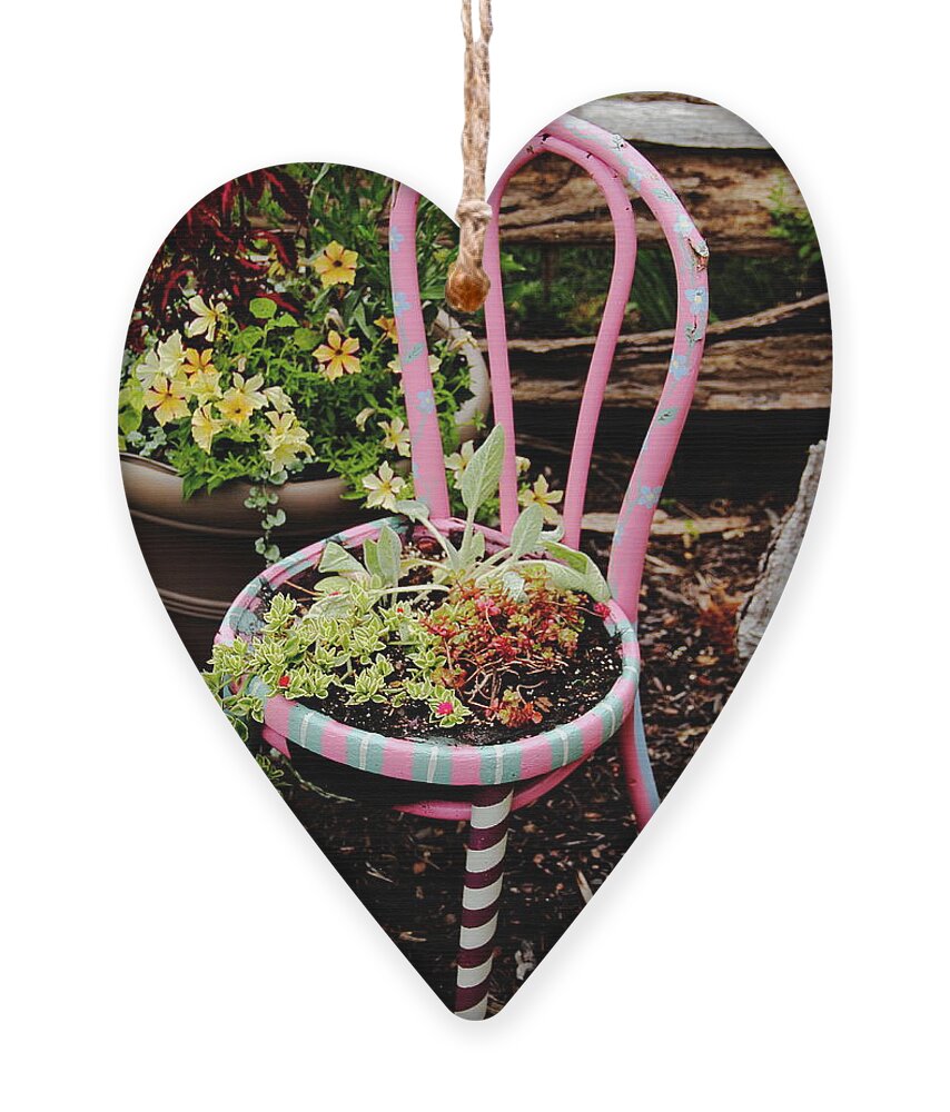 Chair Ornament featuring the photograph Pink Chair Planter by Allen Nice-Webb