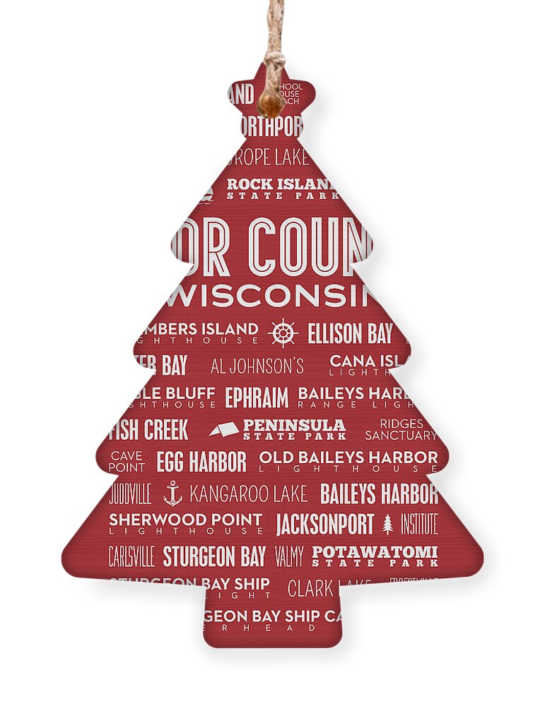 Door County Ornament featuring the digital art Places of Door County on Red by Christopher Arndt