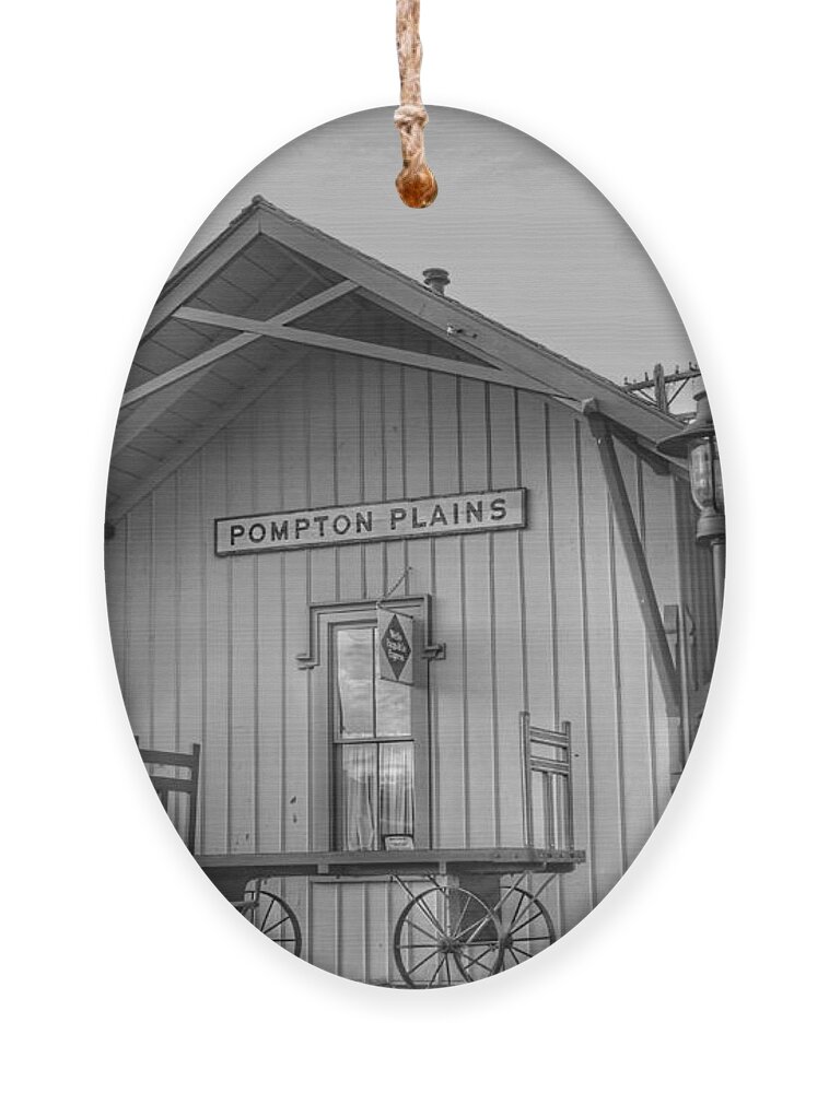 Pompton Plains Ornament featuring the photograph Pompton Plains Railroad Station and Baggage Cart by Christopher Lotito