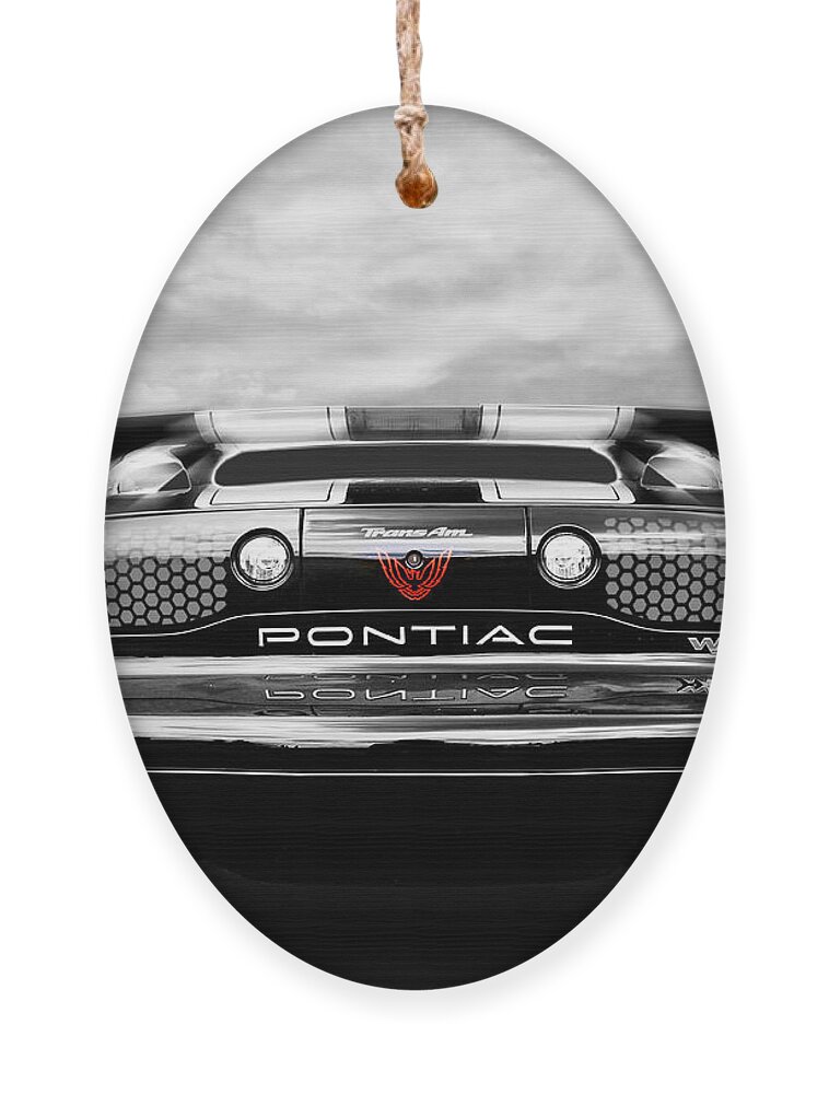Pontiac Firebird Ornament featuring the photograph Pontiac Trans Am Rear in Black and White by Gill Billington