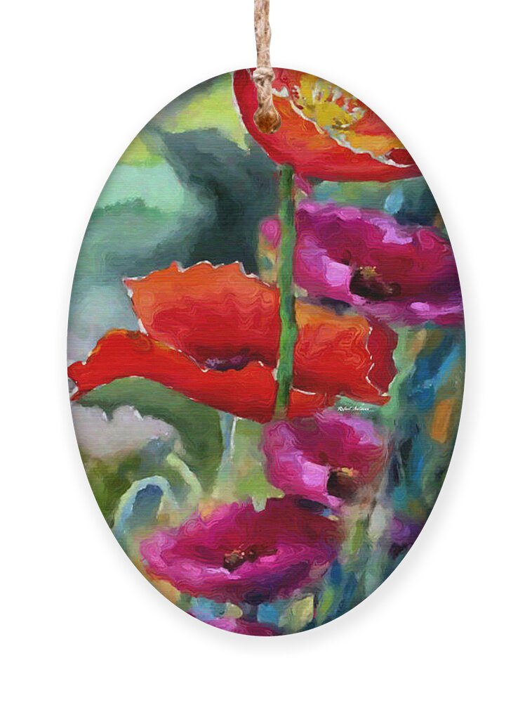 Rafael Salazar Ornament featuring the painting Poppies in watercolor by Rafael Salazar