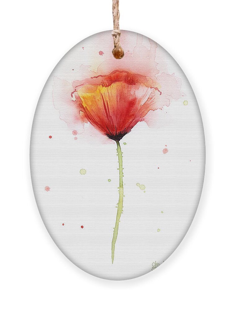 Watercolor Ornament featuring the painting Poppy Watercolor Red Abstract Flower by Olga Shvartsur