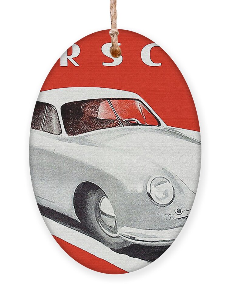 Porsche 356 Ornament featuring the painting Porsche 356 Vintage Ad by Big 88 Artworks