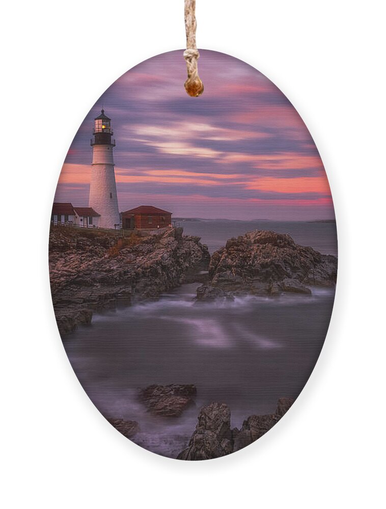 Maine Ornament featuring the photograph Portland Head Sunset by Darren White