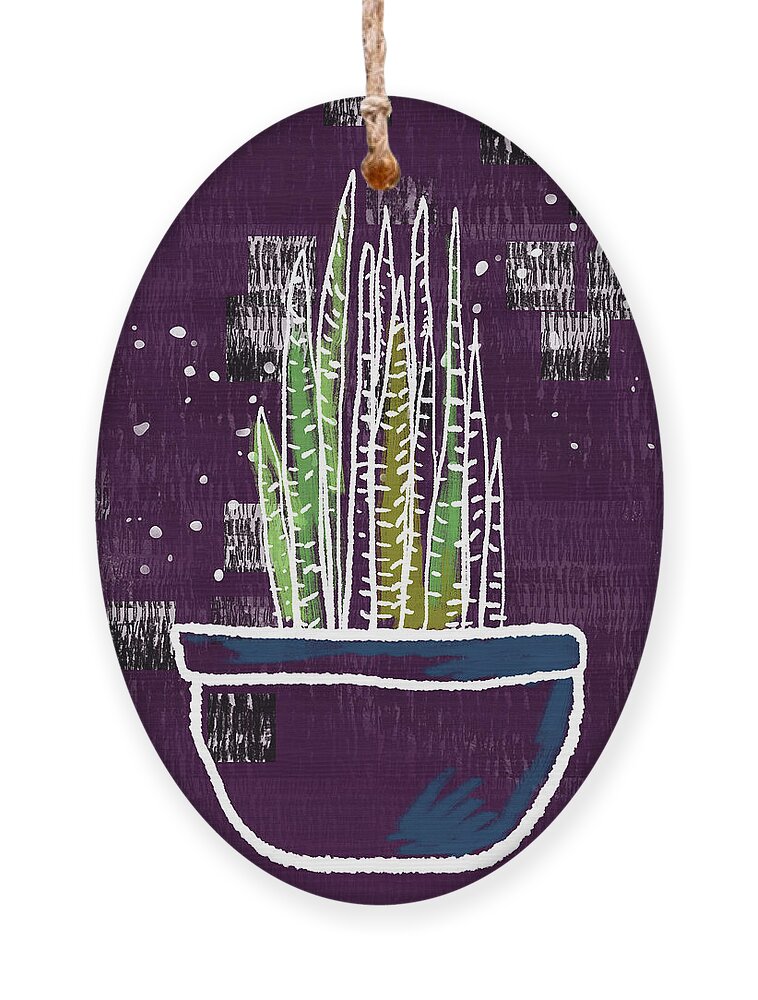 Purple Ornament featuring the mixed media Potted Snake Plant- Art by Linda Woods by Linda Woods