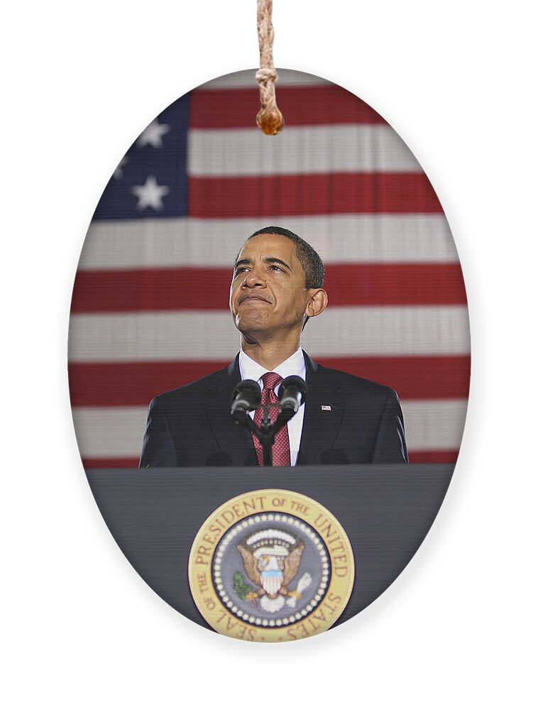 Obama Ornament featuring the photograph President Obama by War Is Hell Store