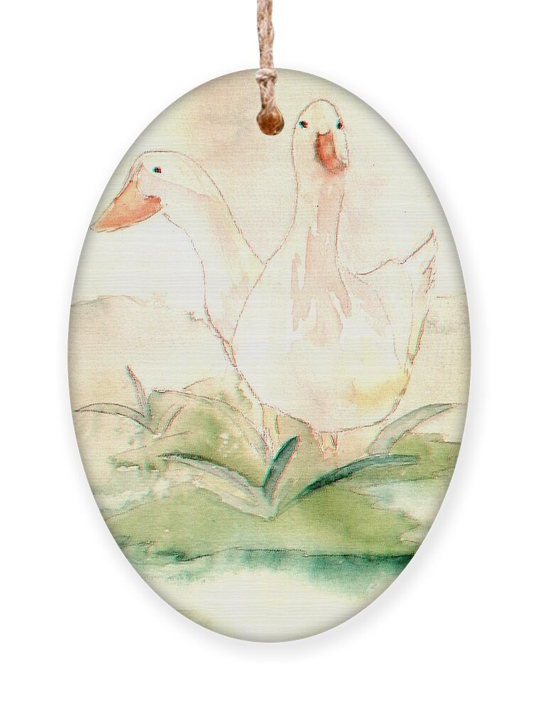 White Pekins Ornament featuring the painting Pretty Pekins by Denise Tomasura