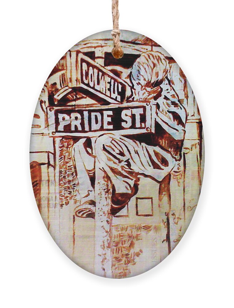 Boy On Street Sign Ornament featuring the painting Pride St by Femme Blaicasso