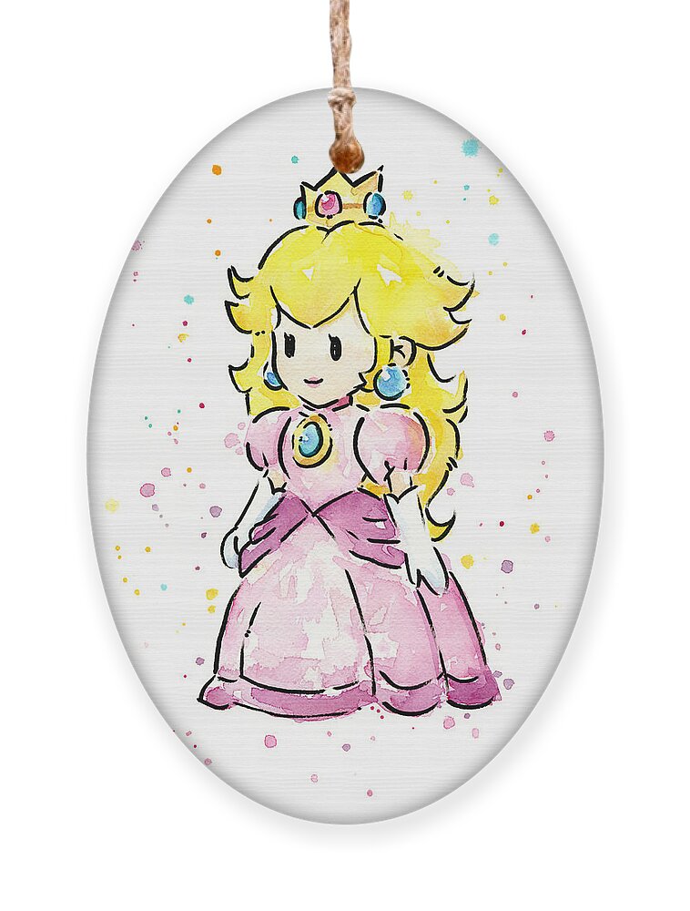 Peach Ornament featuring the painting Princess Peach Watercolor by Olga Shvartsur