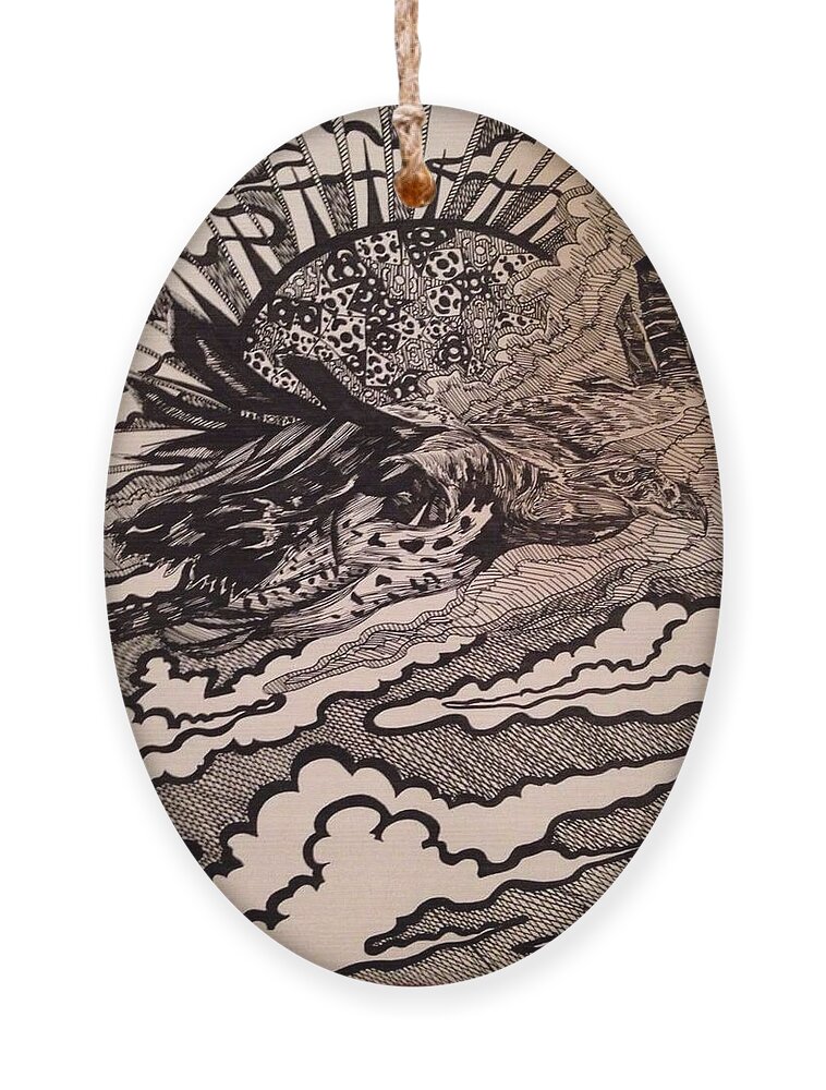 Bird Ornament featuring the drawing Psychedelic Sun Flight by Angela Weddle