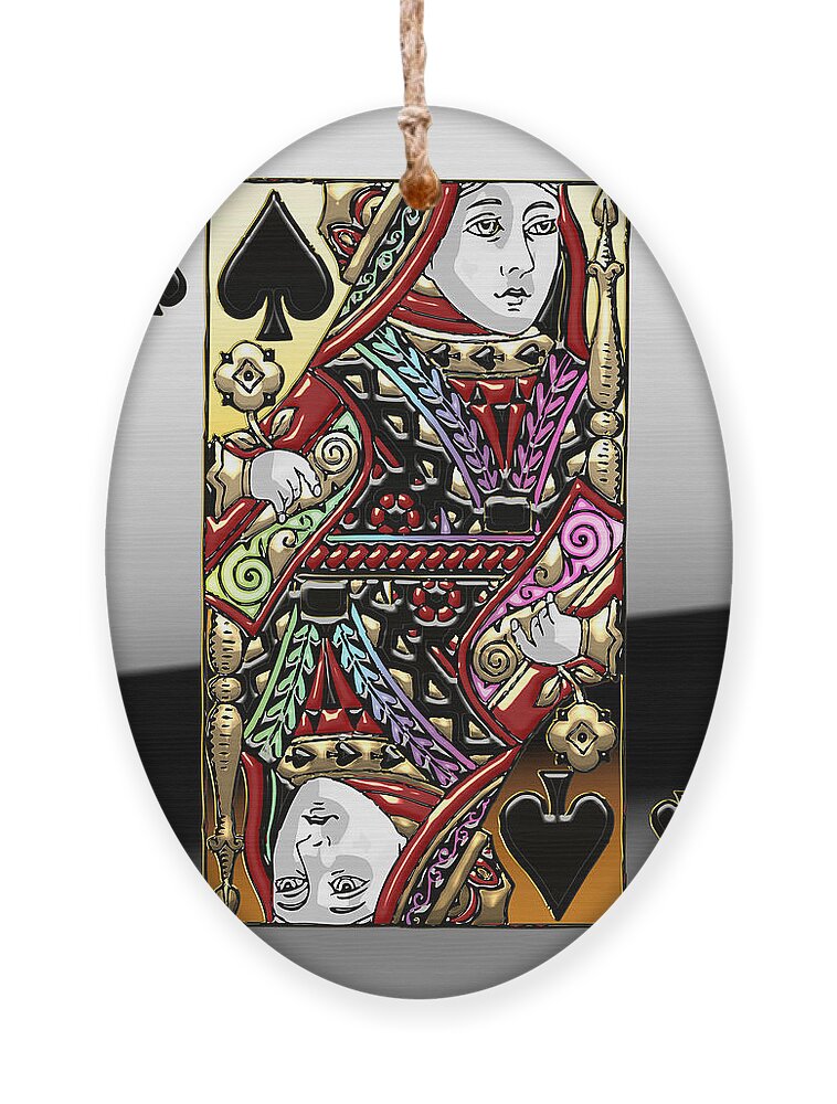 'gamble' Collection By Serge Averbukh Ornament featuring the digital art Queen of Spades  by Serge Averbukh