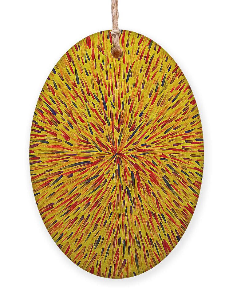Radiation Ornament featuring the painting Radiation Yellow by Dean Triolo