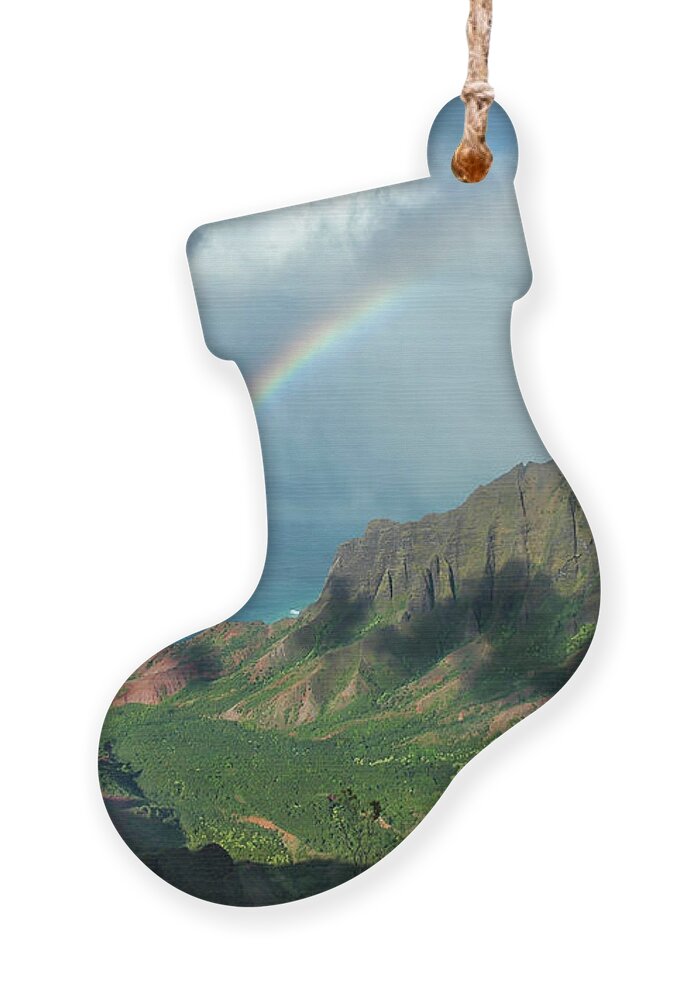 Landscape Ornament featuring the photograph Rainbow at Kalalau Valley by James Eddy