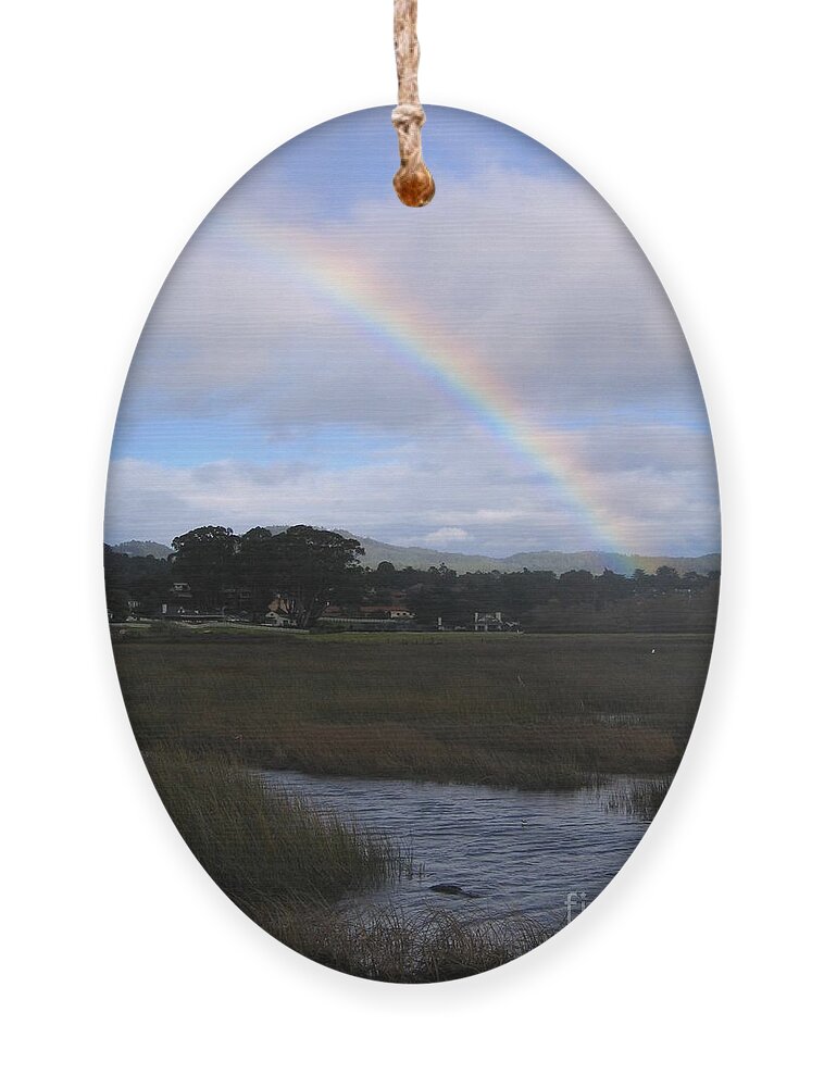 Rainbow Ornament featuring the photograph Rainbow Over Carmel Wetlands by James B Toy