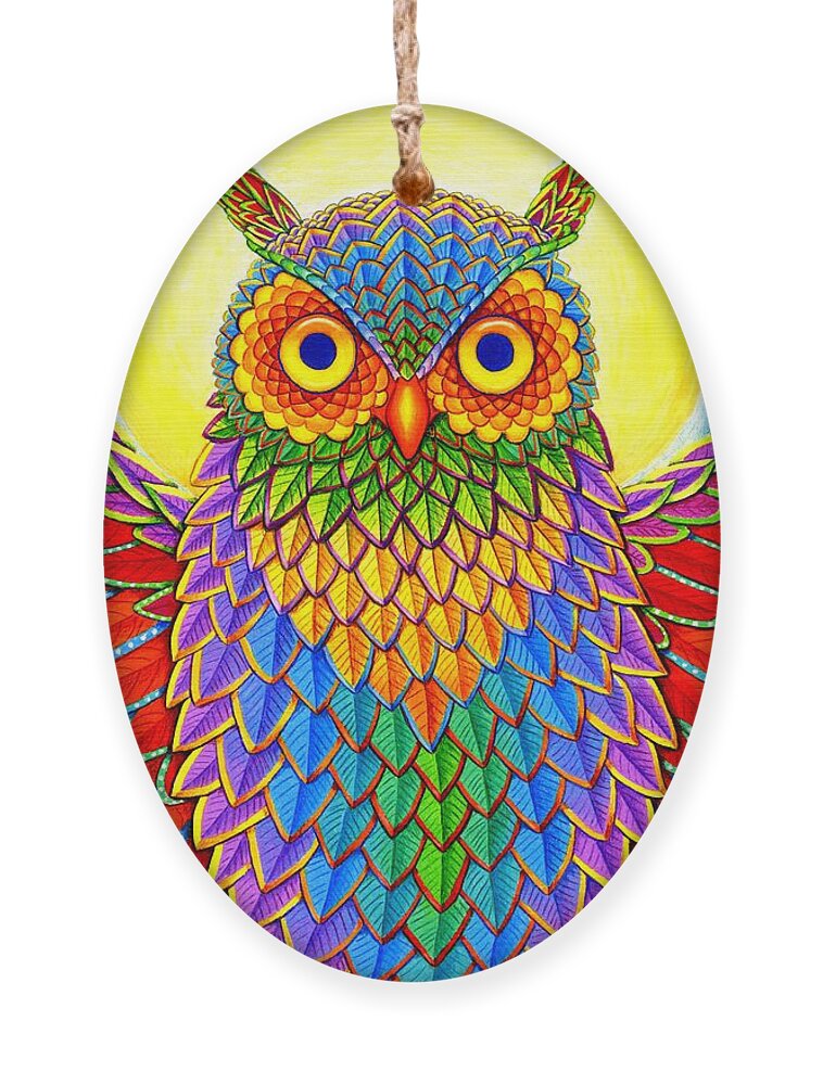Owl Ornament featuring the drawing Rainbow Owl by Rebecca Wang
