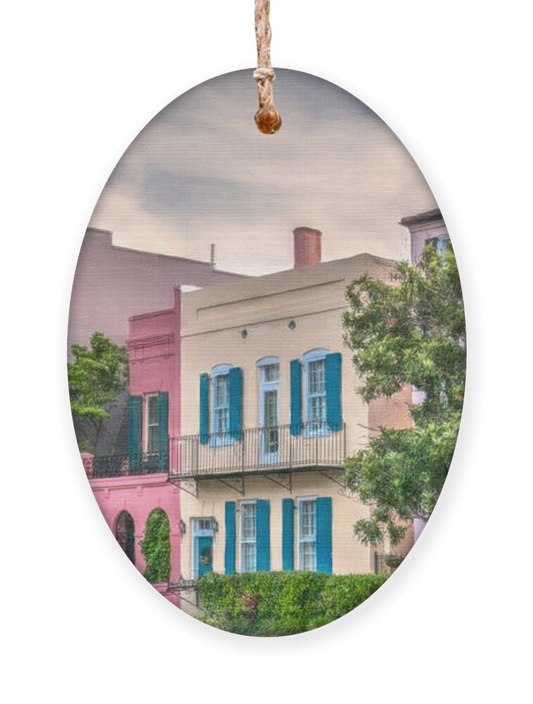 Rainbow Row Ornament featuring the photograph Rainbow Row Charleston South Carolina by Dale Powell