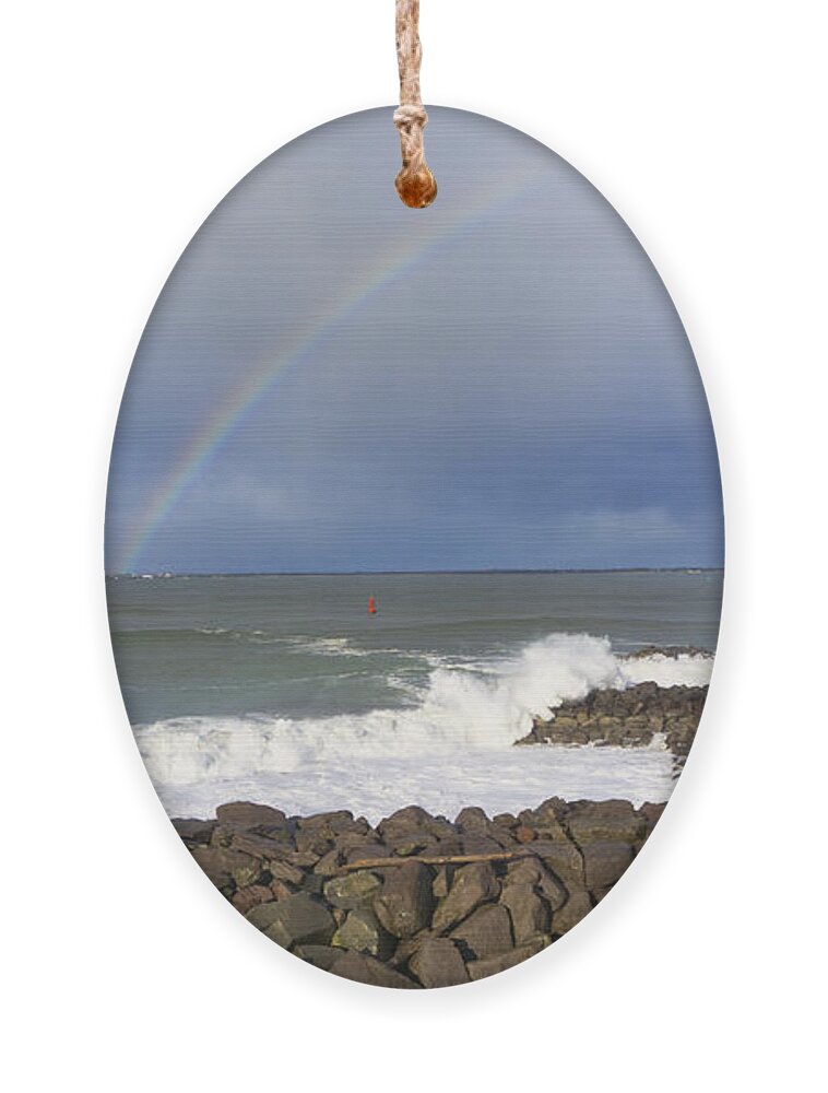 Pacific Ocean Ornament featuring the photograph Rainbows and Rough Seas by Cathy Anderson
