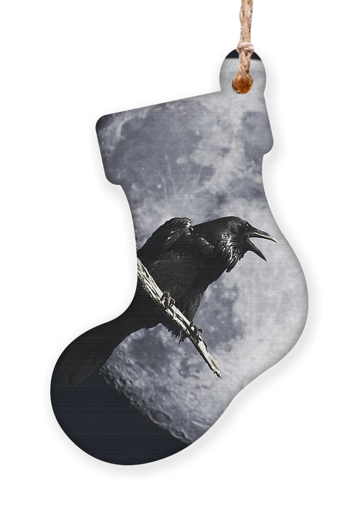 Wingsdomain Ornament featuring the photograph Raven Barking at the Moon by Wingsdomain Art and Photography