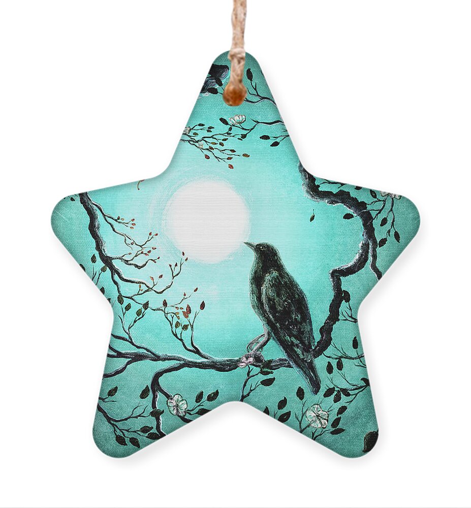Crow Ornament featuring the painting Raven in Teal by Laura Iverson