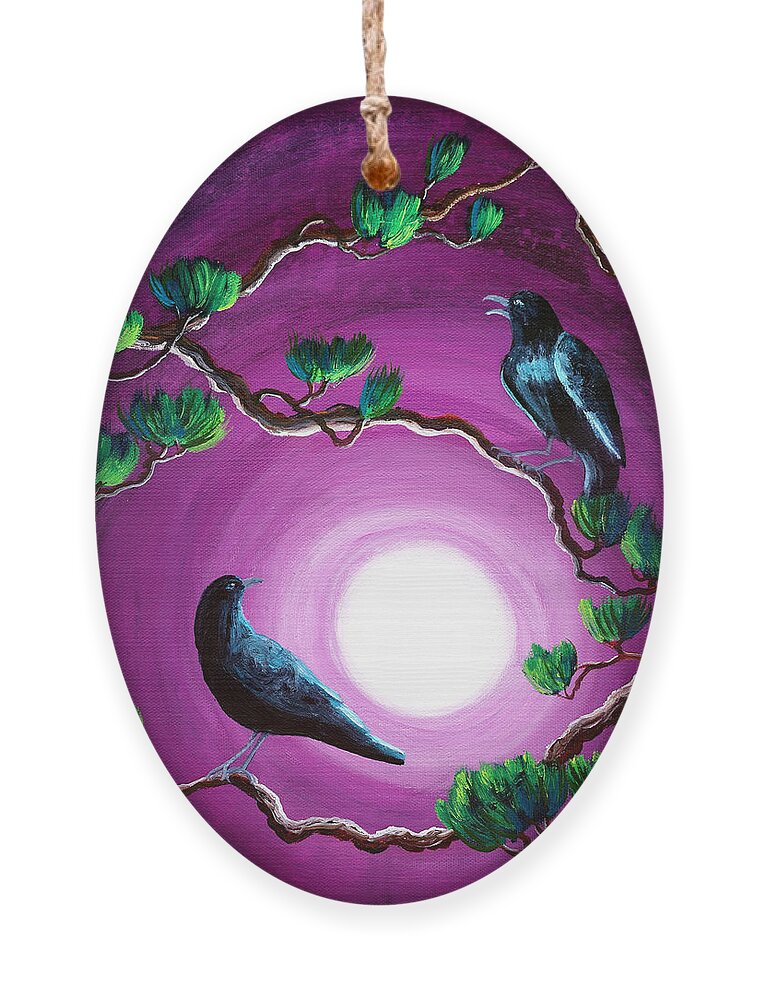 Zen Ornament featuring the painting Ravens on a Summer Night by Laura Iverson