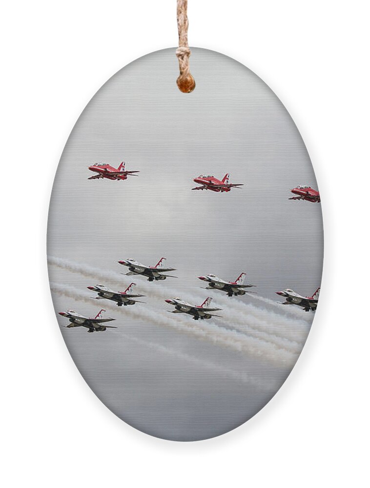 Red Arrows Ornament featuring the digital art red Arrows with The Thunderbirds by Airpower Art