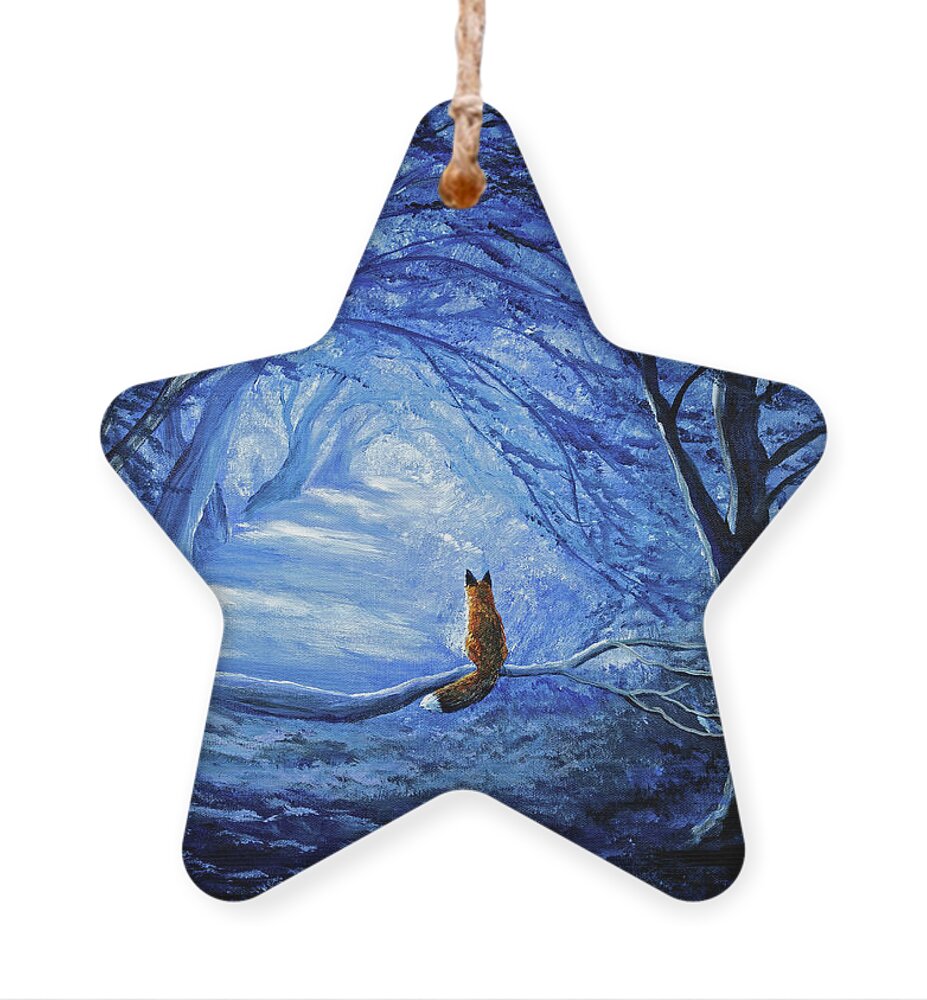 Red Fox Ornament featuring the painting Red Fox in Blue Cypress Grove by Laura Iverson